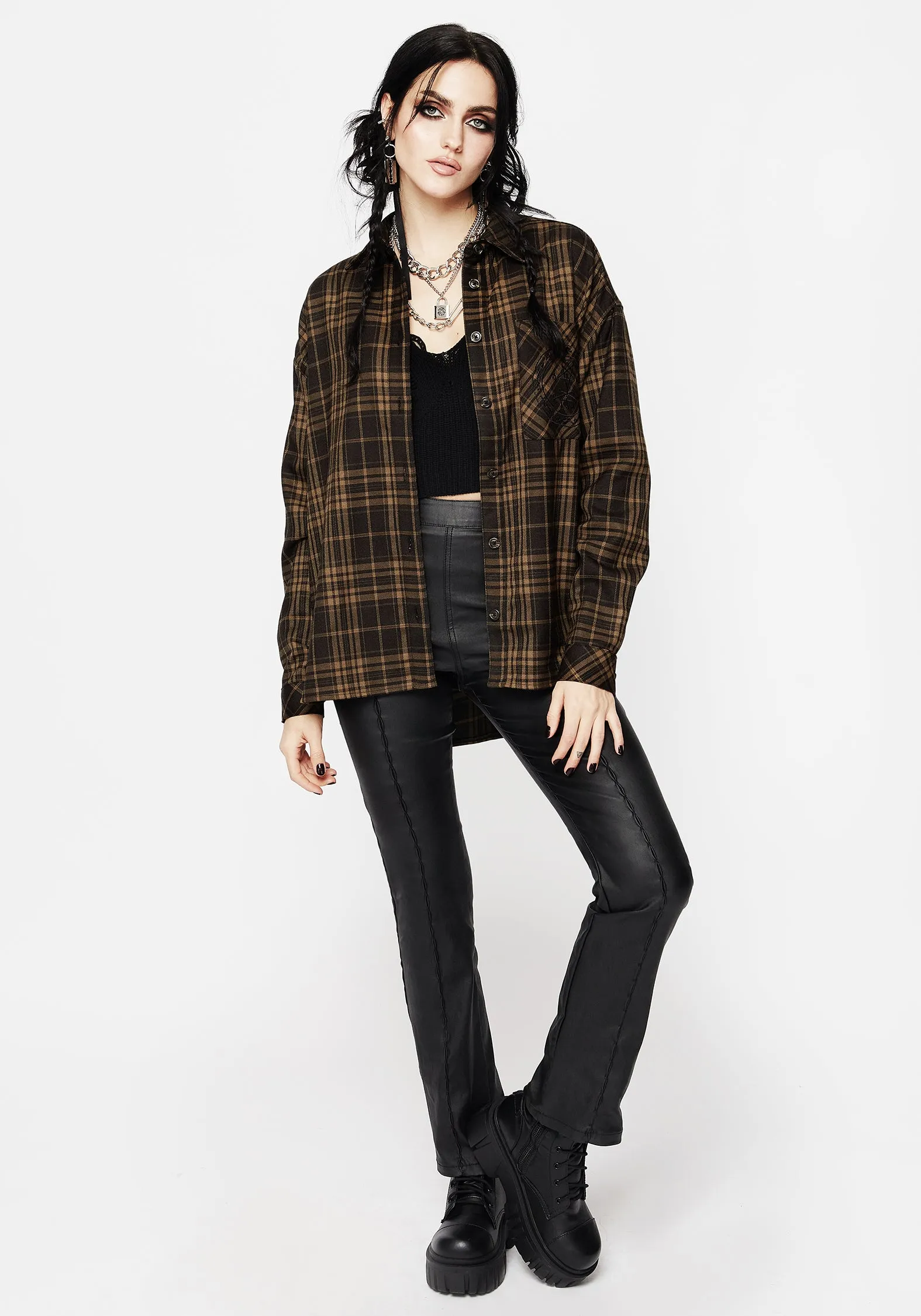 Vetula Embroidered Oversized Check Shirt