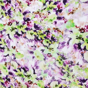 Viscose Linen - Watercolour Floral - Green   Purple - SALE