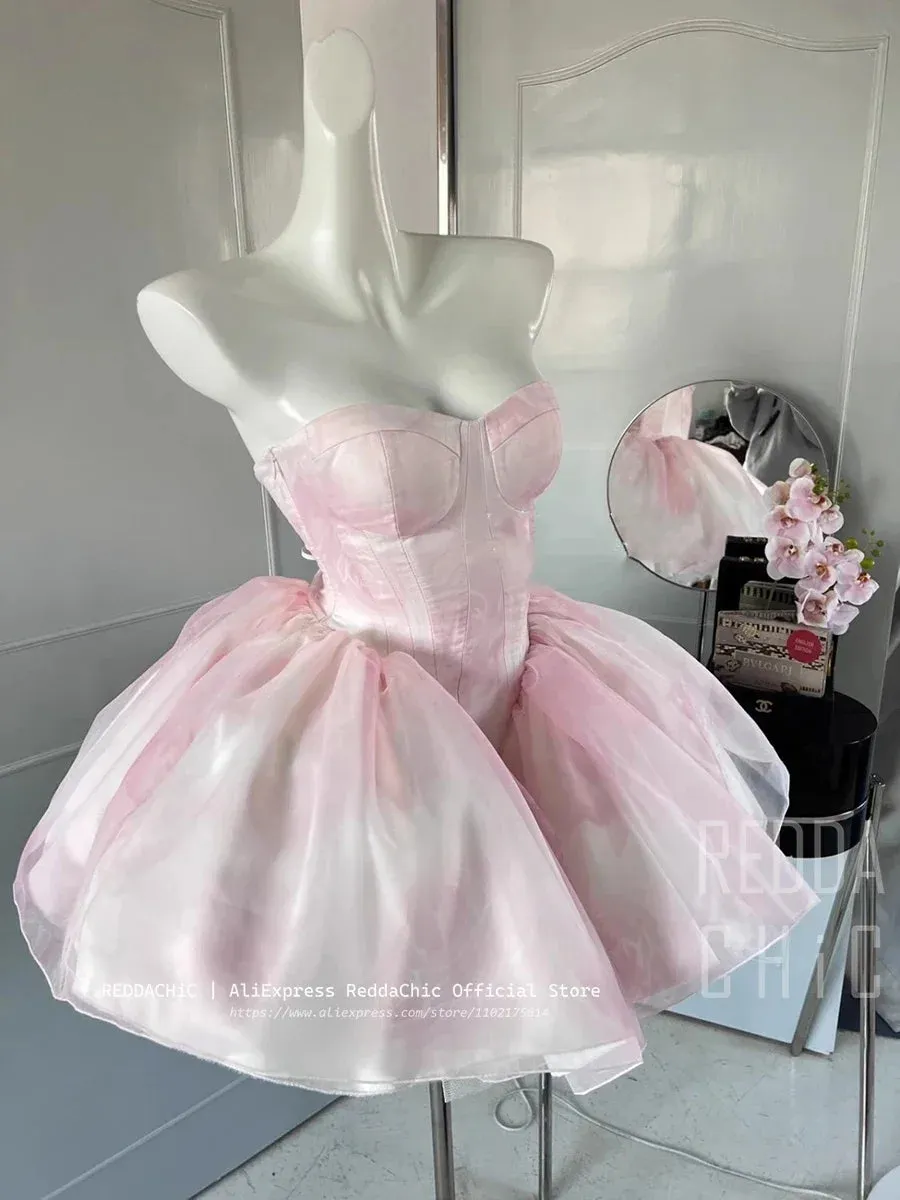 Voguable Kawaii Ruffle Puffy Women 3-piece Set Dress Underskirt Shawl Shrug Princess Pink Mini Evening High Low Dress Lolita Tutu Train