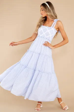 Walk On Water Light Blue Gingham Maxi Dress