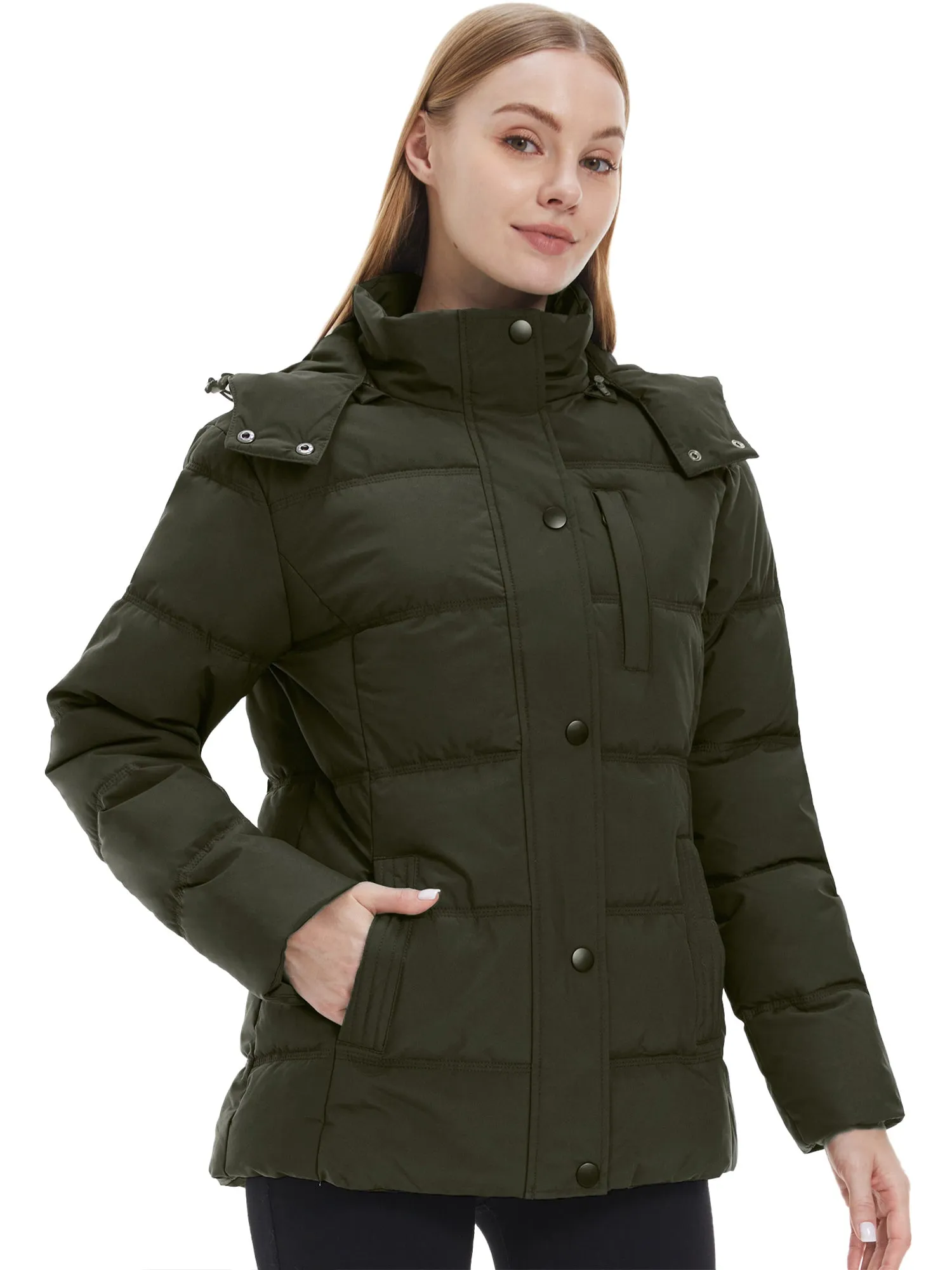 Wantdo Women's Puffer Jacket Warm Winter Coat Quilted Winter Jacket with Removable Hood