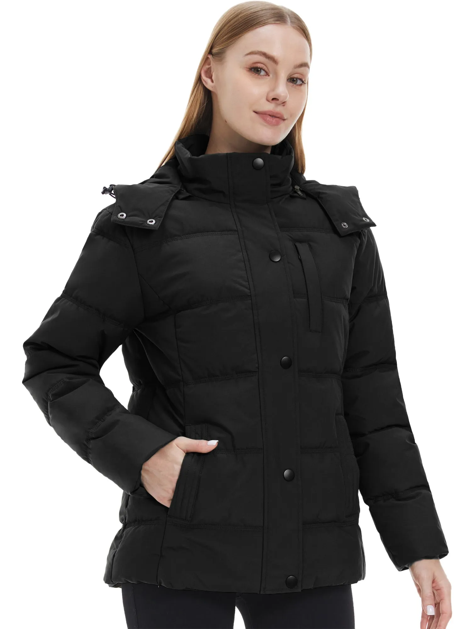 Wantdo Women's Puffer Jacket Warm Winter Coat Quilted Winter Jacket with Removable Hood