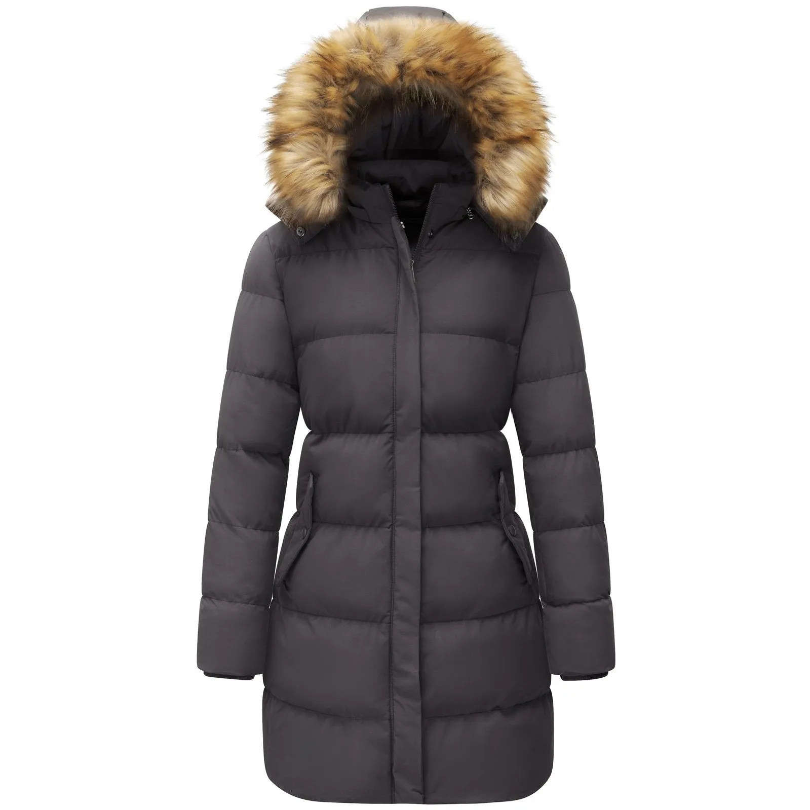 WenVen Women's Winter Thicken Padded Parka Jacket with Hood (Black,L)