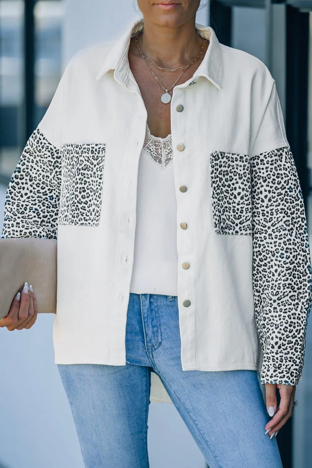 White and Leopard Denim Shacket