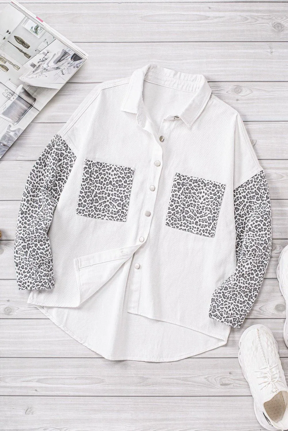 White and Leopard Denim Shacket