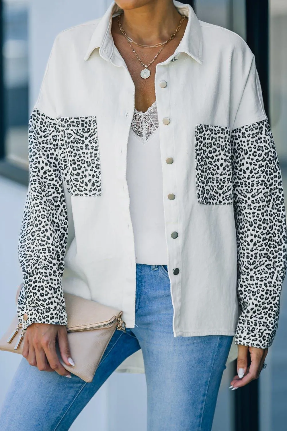 White and Leopard Denim Shacket