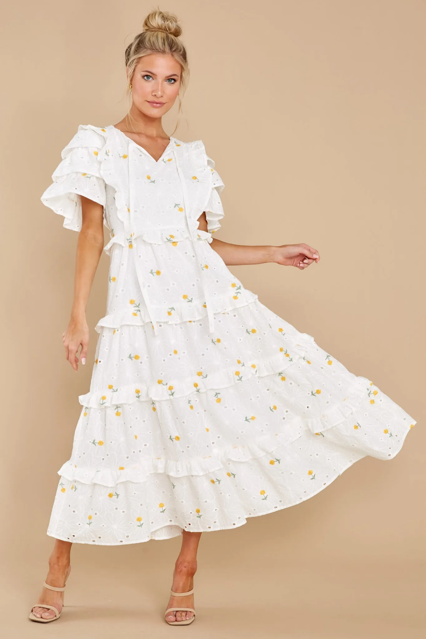 Windswept Fields Ivory Floral Print Dress