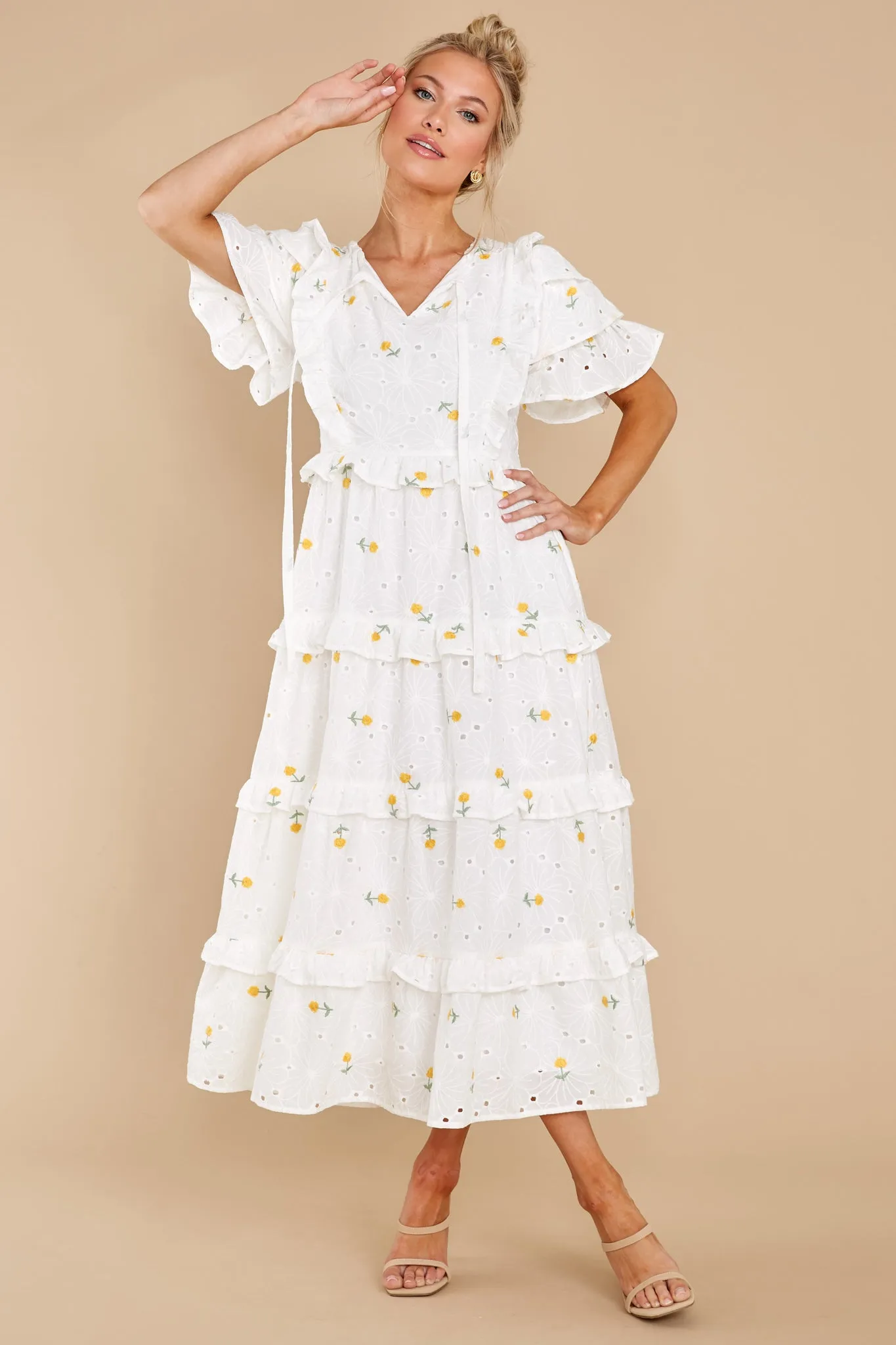 Windswept Fields Ivory Floral Print Dress