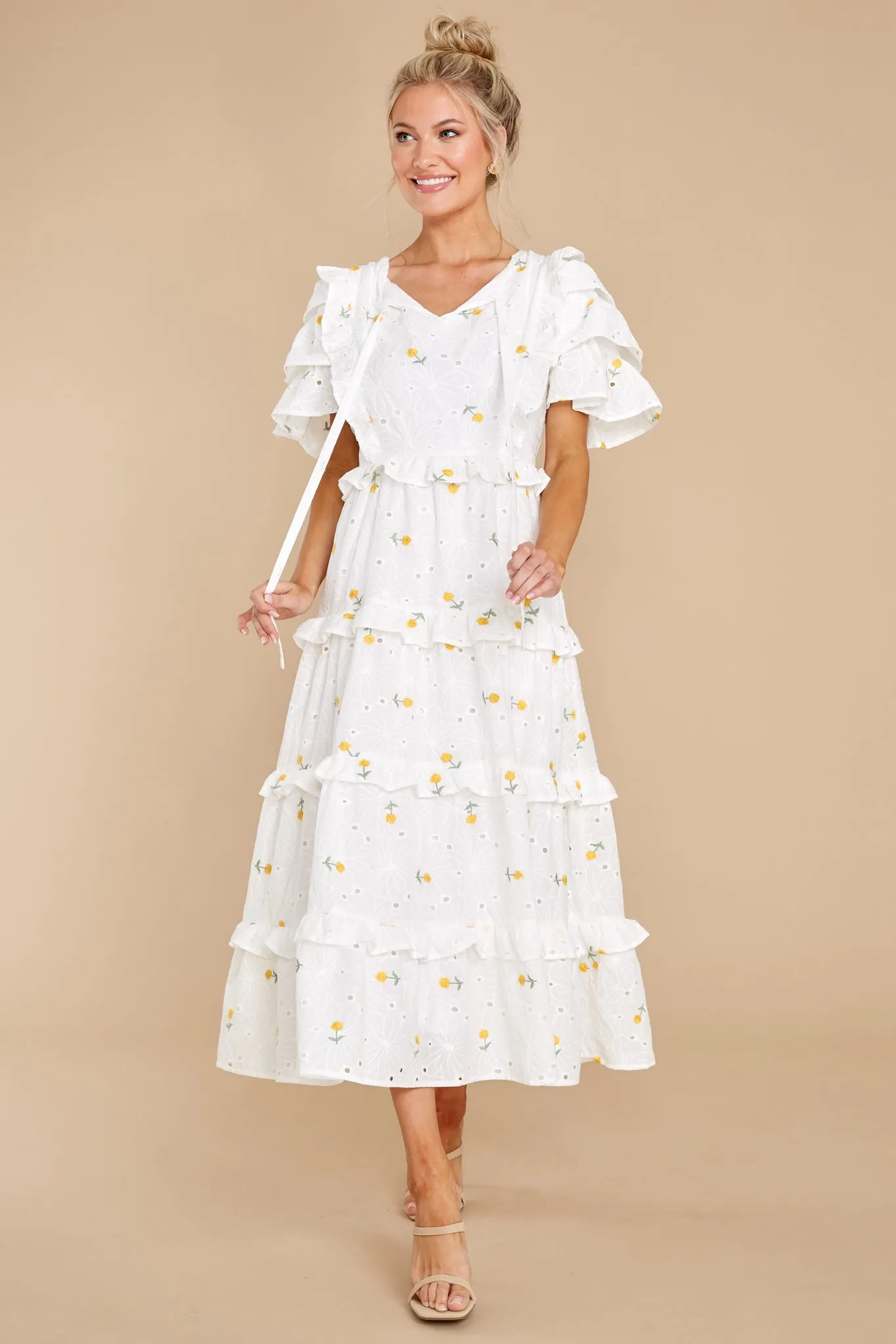 Windswept Fields Ivory Floral Print Dress