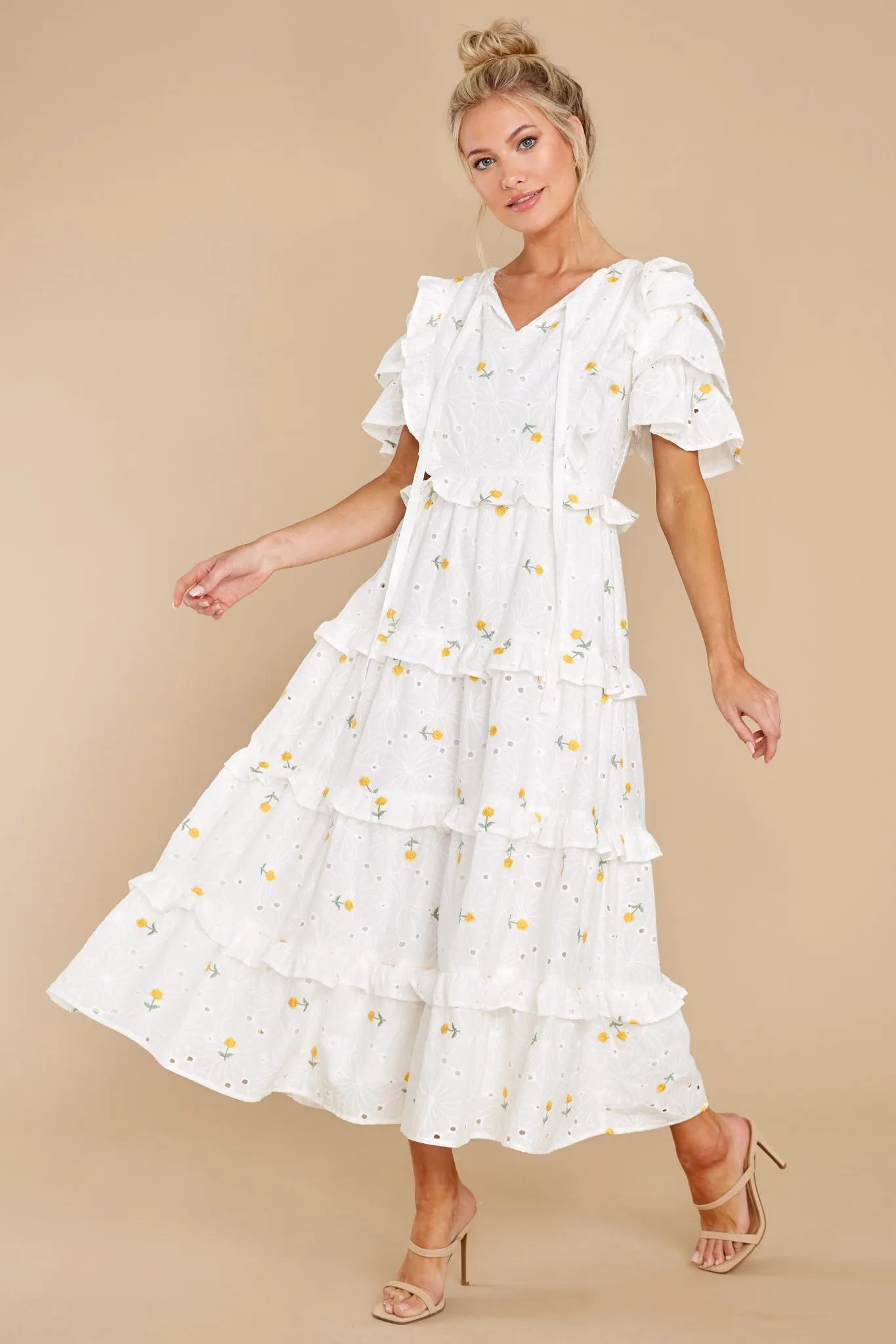 Windswept Fields Ivory Floral Print Dress