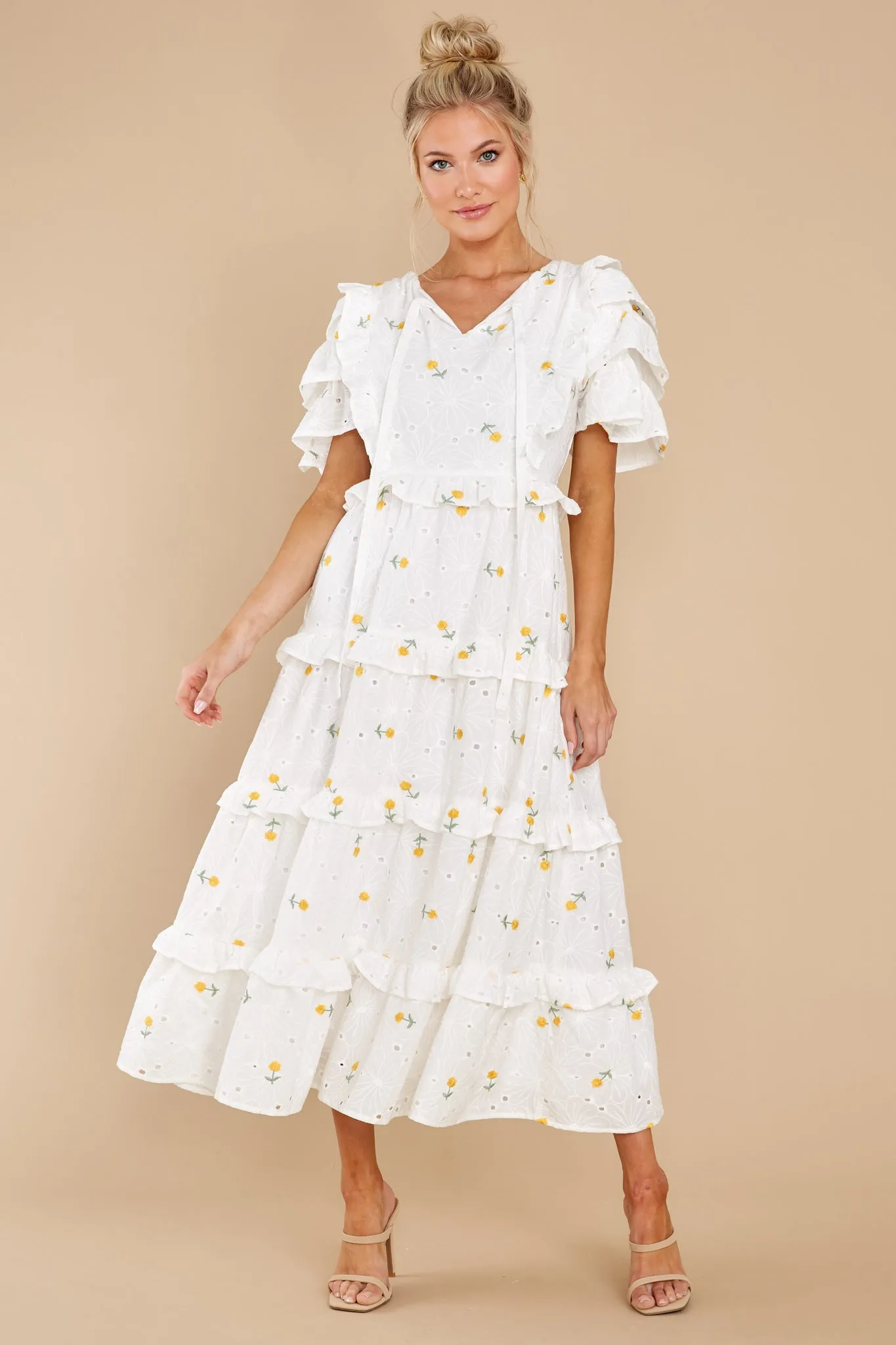 Windswept Fields Ivory Floral Print Dress