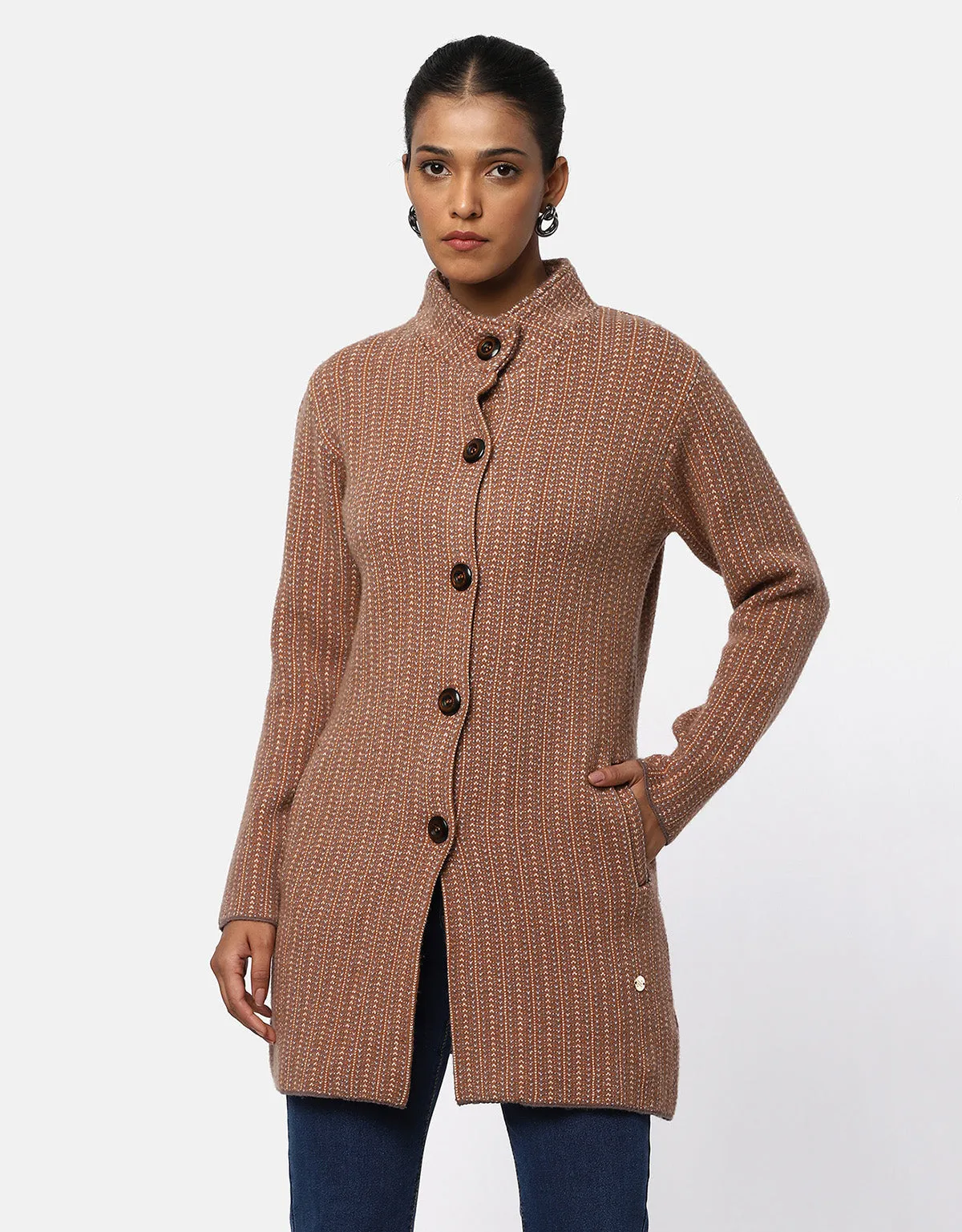 Women Woolen Front Buttons Long Coat