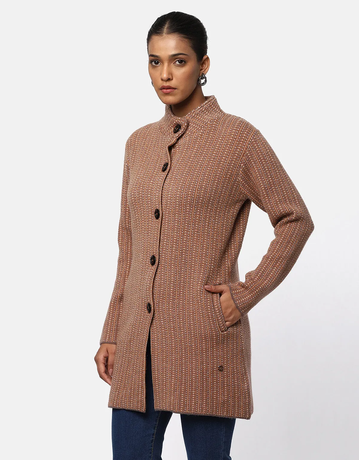 Women Woolen Front Buttons Long Coat