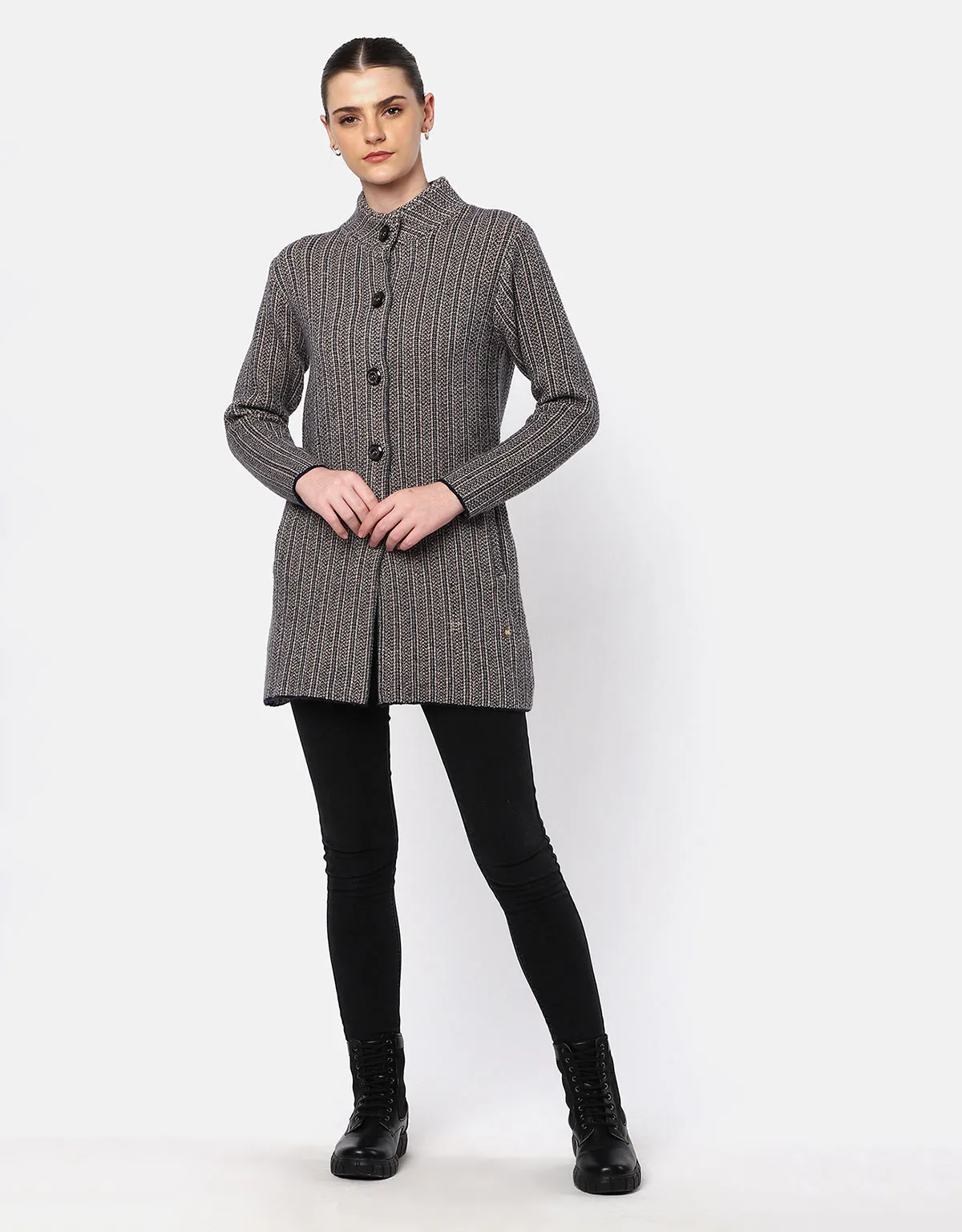 Women Woolen Front Buttons Long Coat