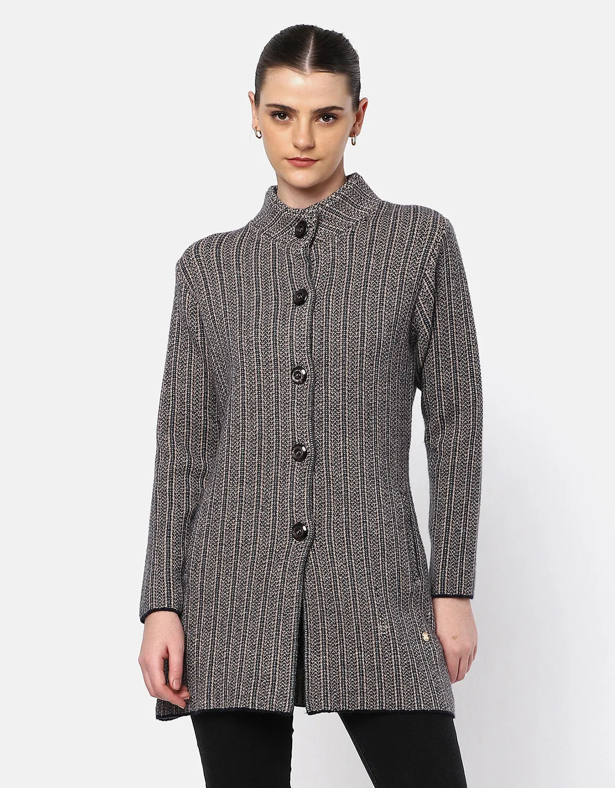 Women Woolen Front Buttons Long Coat