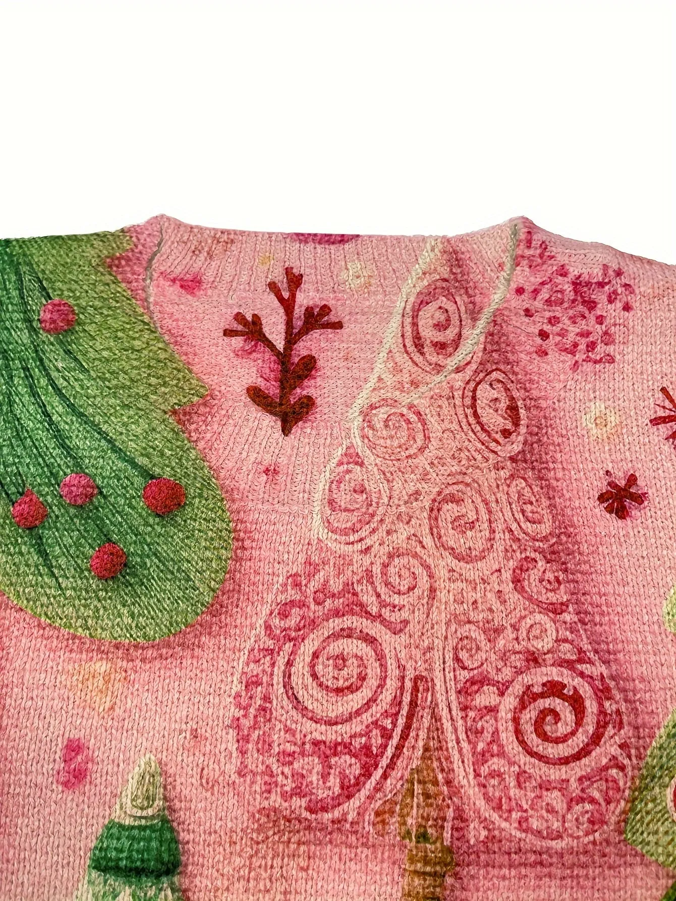 Women's Lightweight Christmas Tree Print Crew Neck Sweater - Casual Long Sleeve Knit Pullover, Soft Polyester & Spandex Blend, Non-Sheer, Perfect for All Seasons