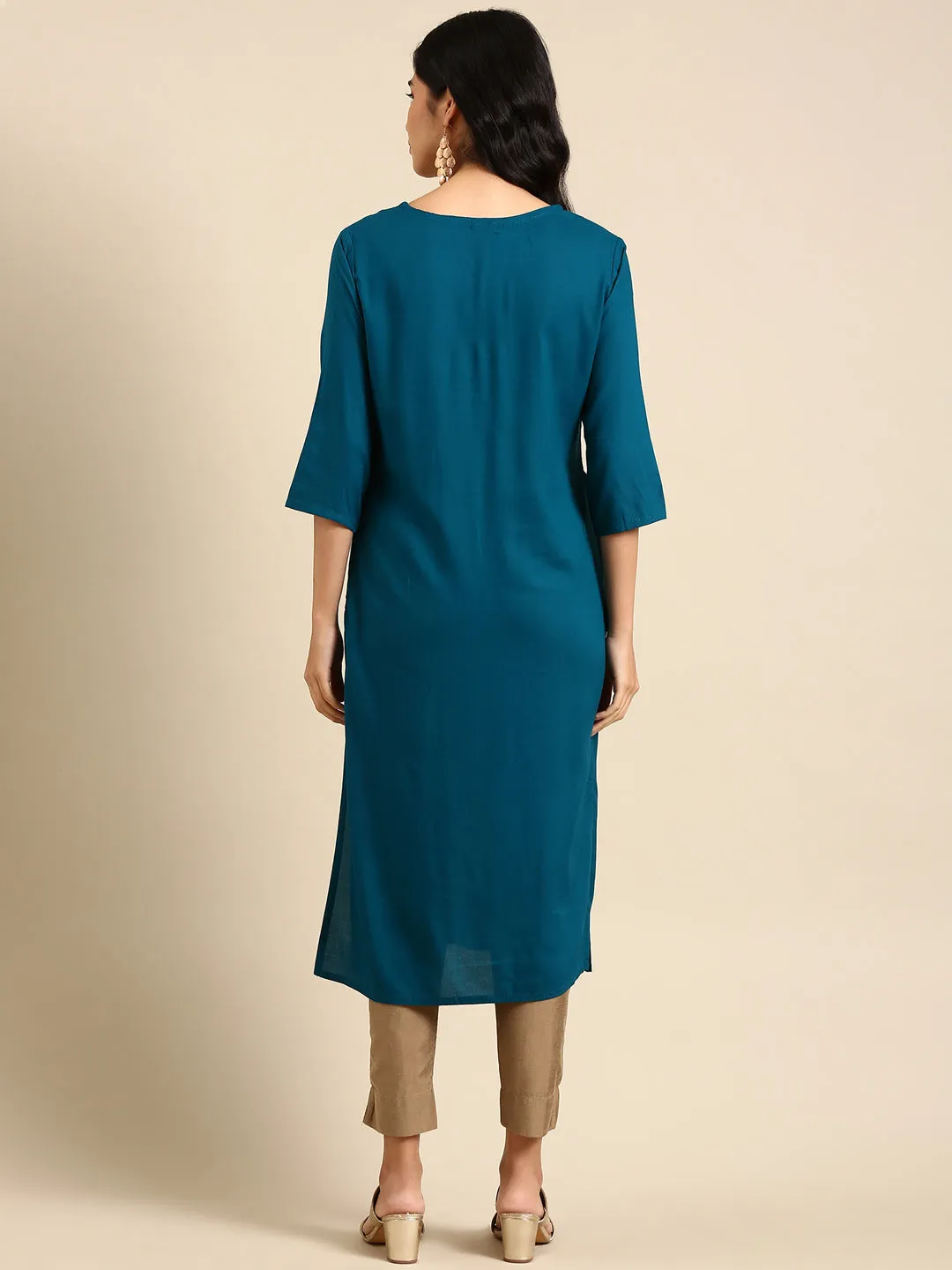 Women's Teal Solid Straight Kurta