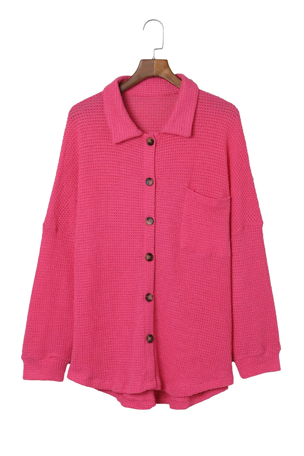 Womens Waffle Knit Shacket Jacket Button Up Casual Blouse Shirt with Pockets