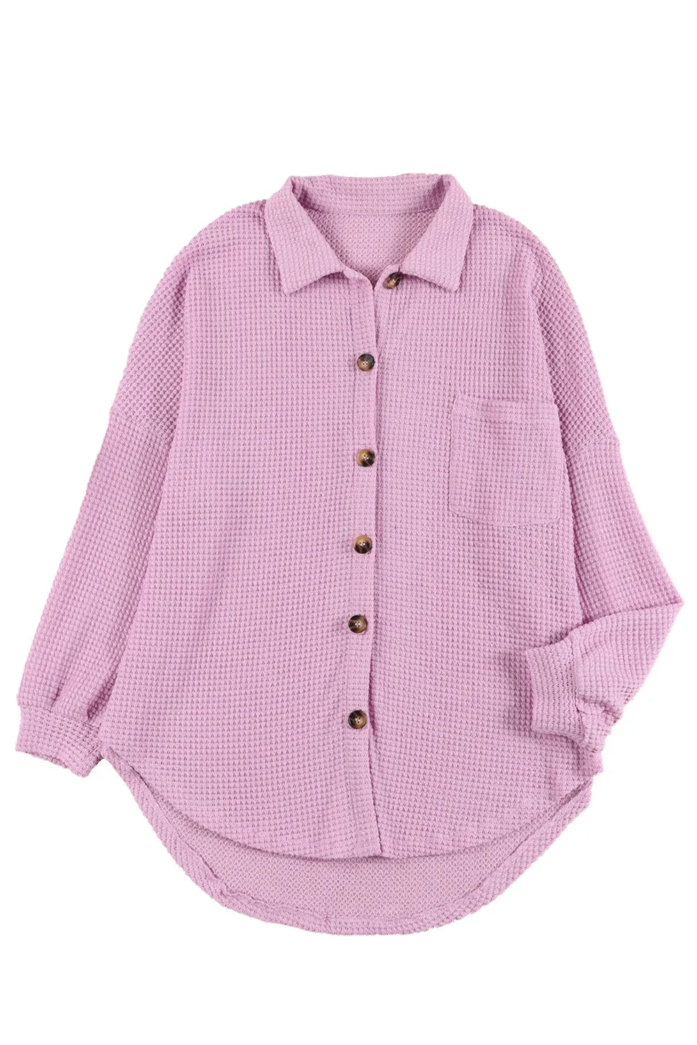 Womens Waffle Knit Shacket Jacket Button Up Casual Blouse Shirt with Pockets