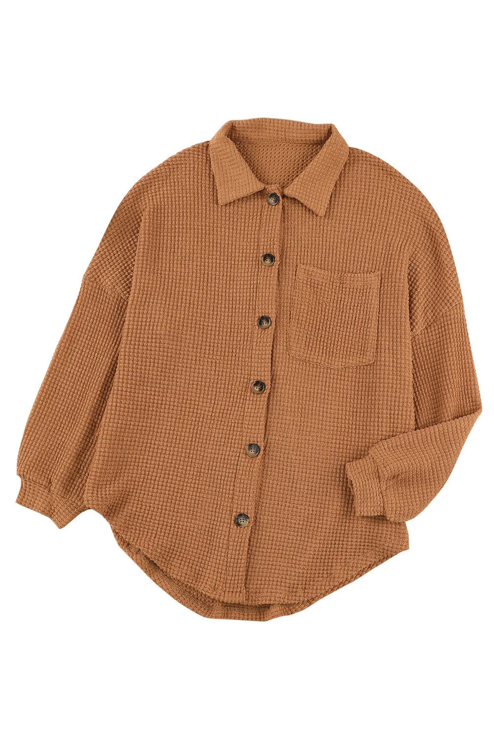 Womens Waffle Knit Shacket Jacket Button Up Casual Blouse Shirt with Pockets