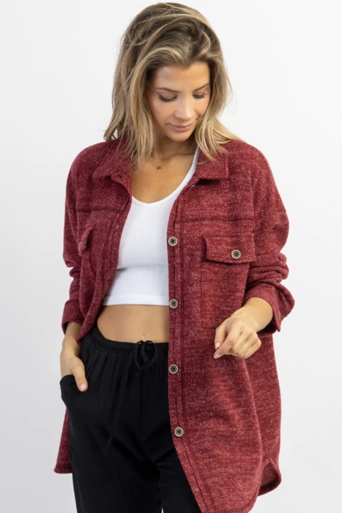 WOODSTOCK BURGUNDY RELAXED SHIRT JACKET