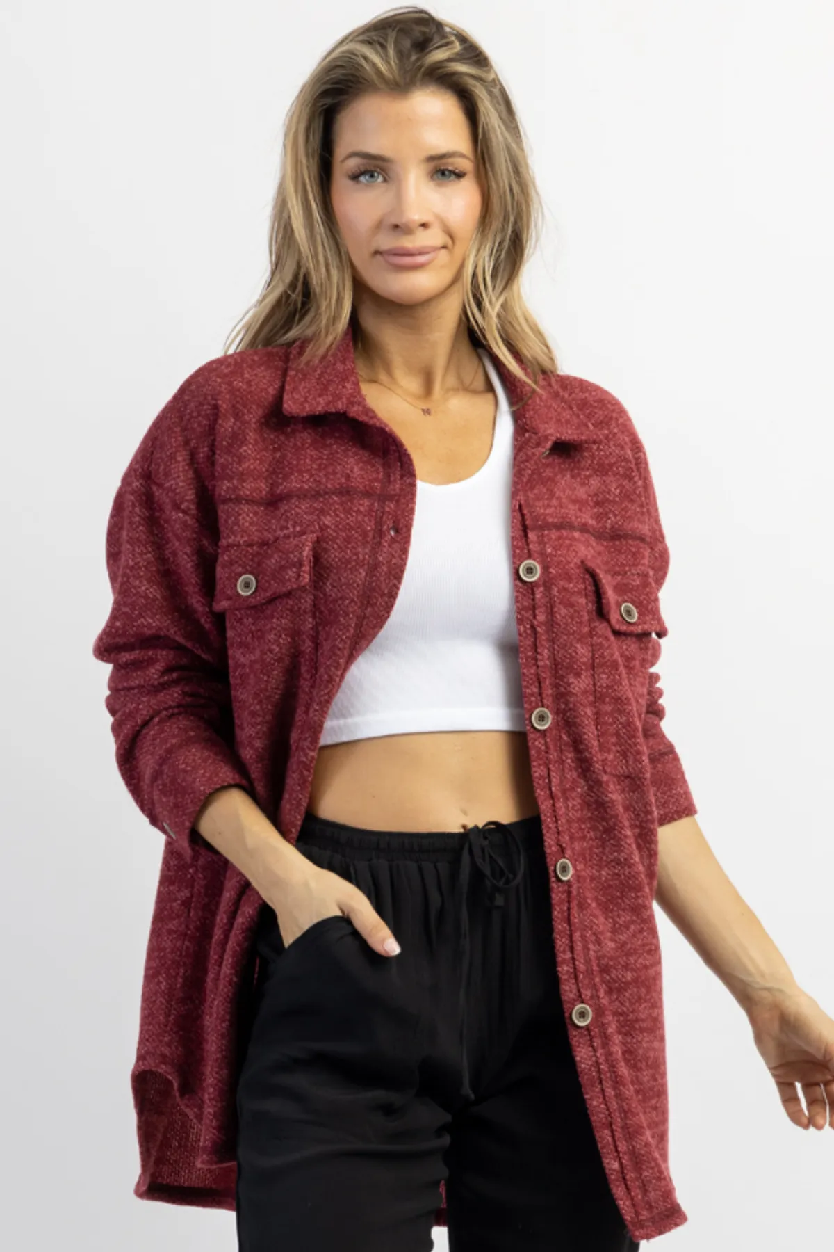 WOODSTOCK BURGUNDY RELAXED SHIRT JACKET