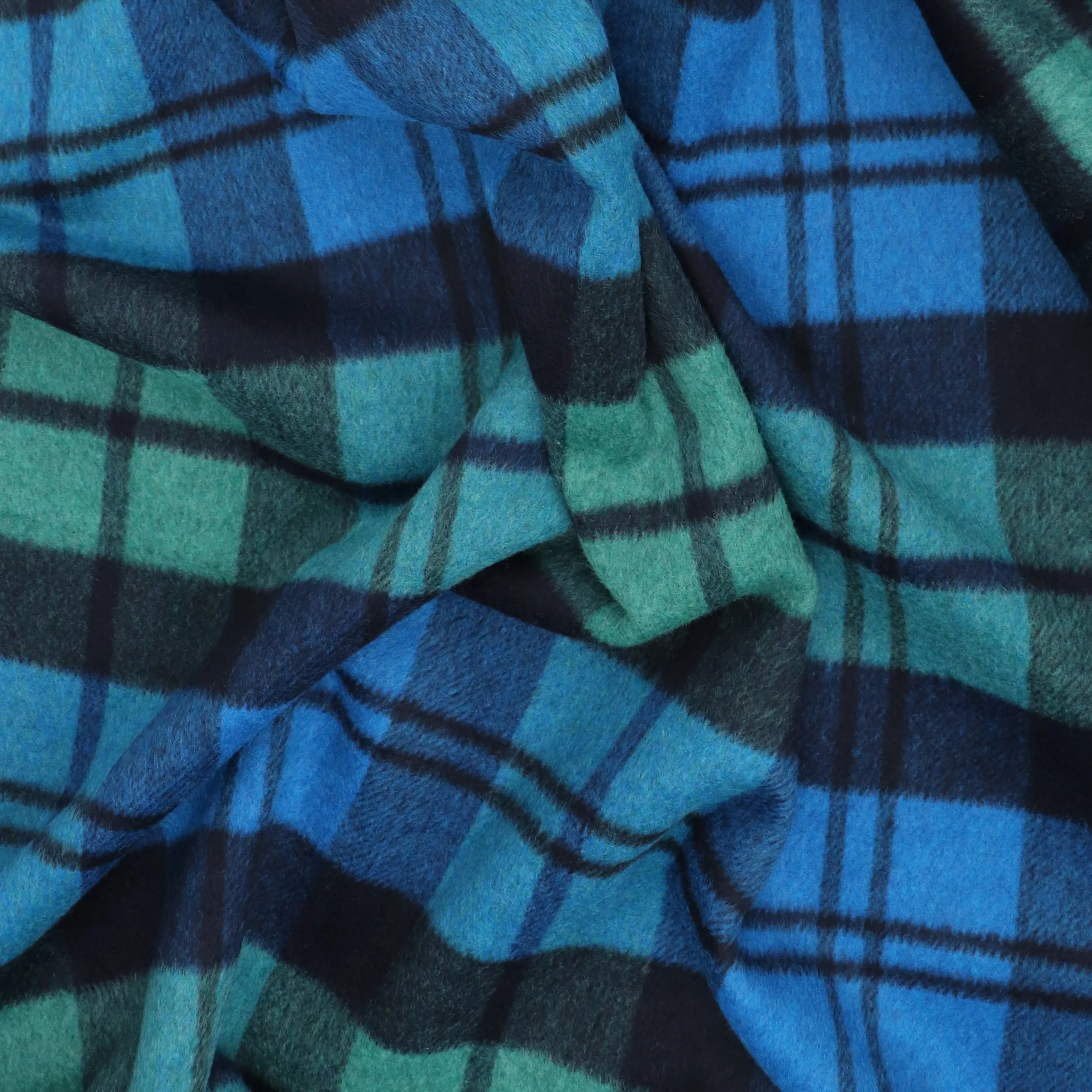 Wool Blend Brushed Coating - Blue   Green Check