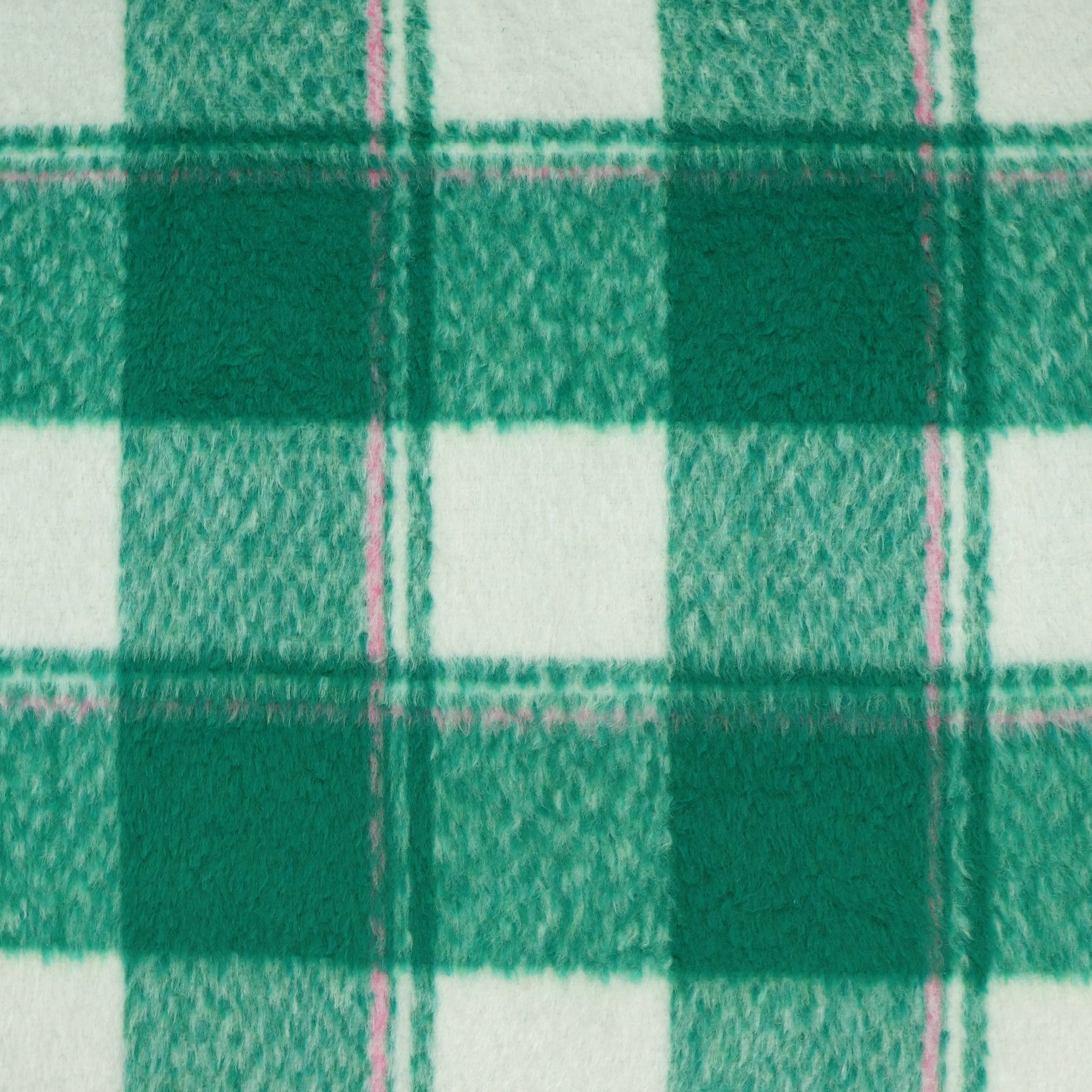 Wool Blend Brushed Coating - Large Green Check