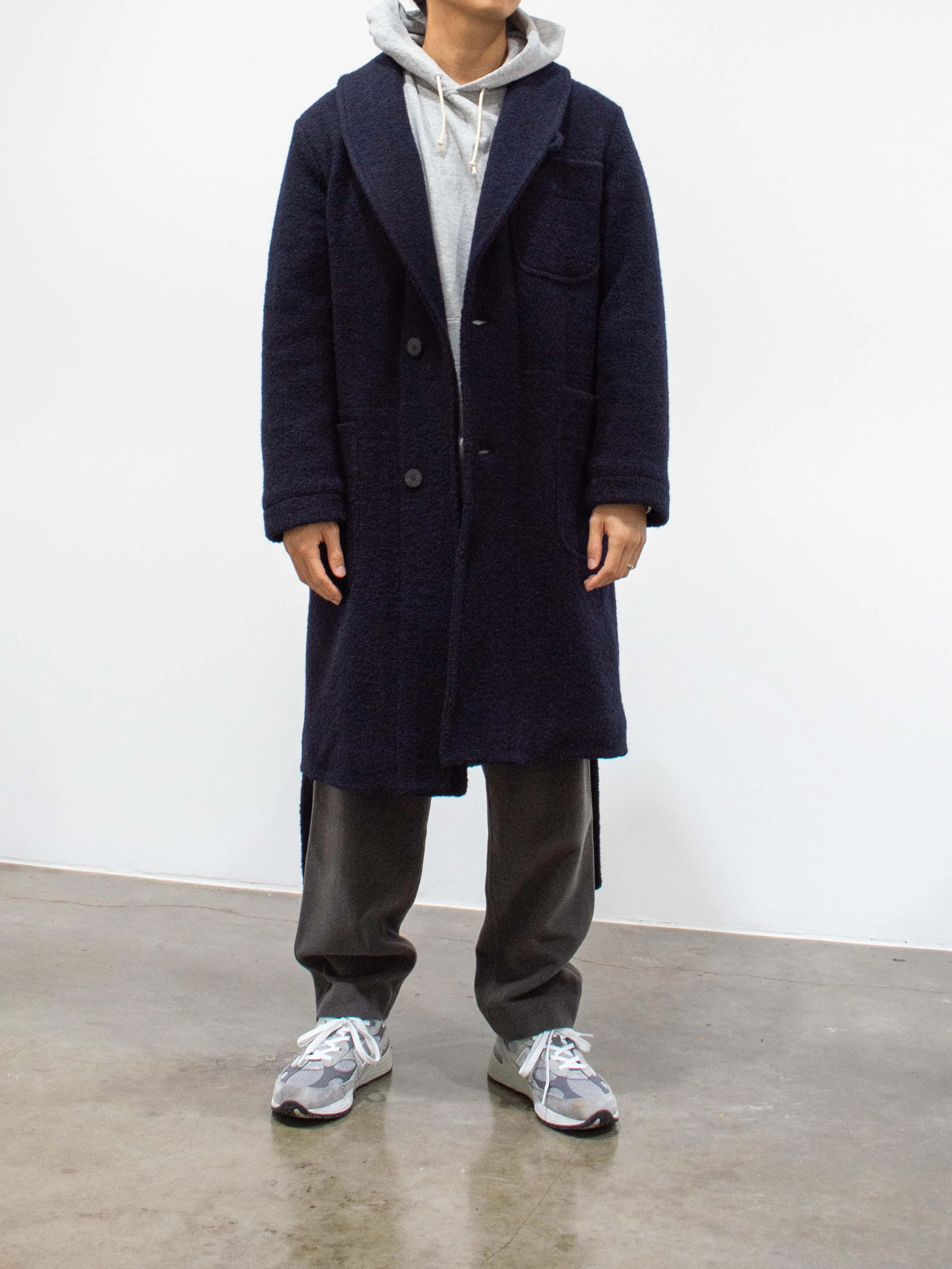 Wool Boucle Coat - Navy