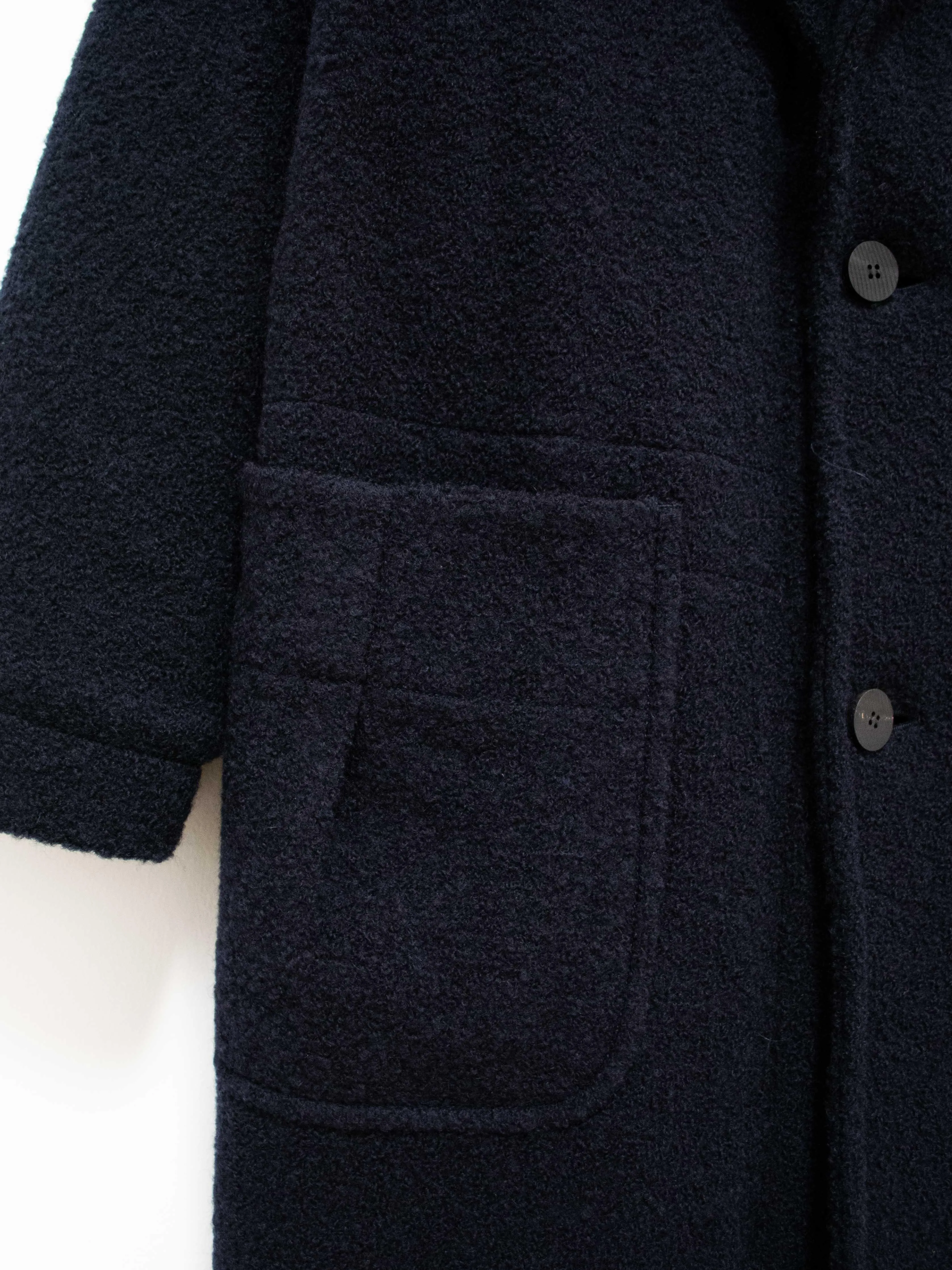 Wool Boucle Coat - Navy