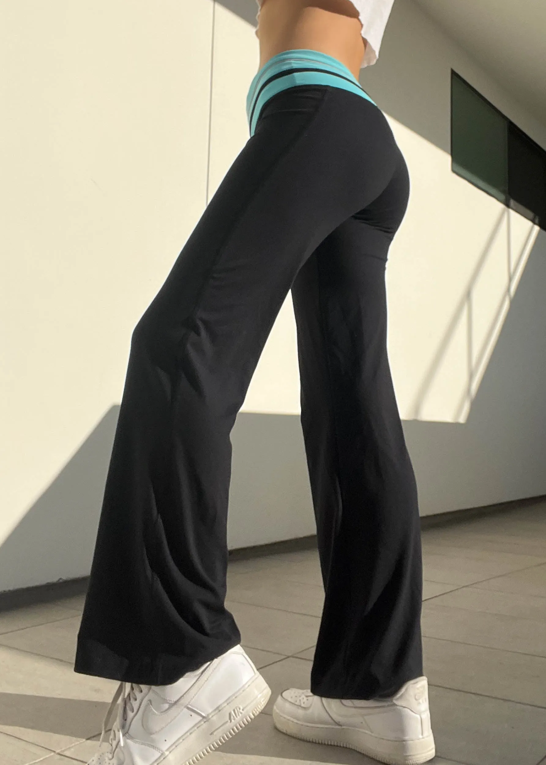 Y2k Black & Aqua Athletic Flares (S-M)