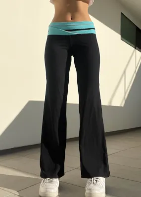 Y2k Black & Aqua Athletic Flares (S-M)